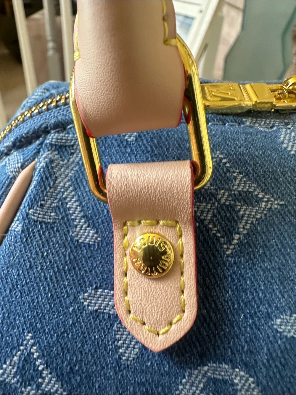 Lux inspired Nano Speedy bag is blue monogram denim. - Picture 10 of 16